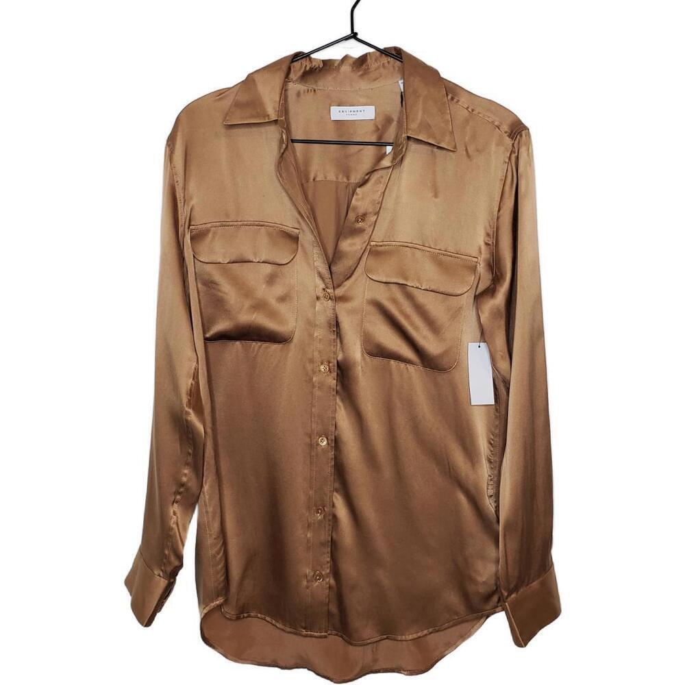 Equipment Women's Sz XS Signature Blouse in Tobacco Brown Silk(1617)